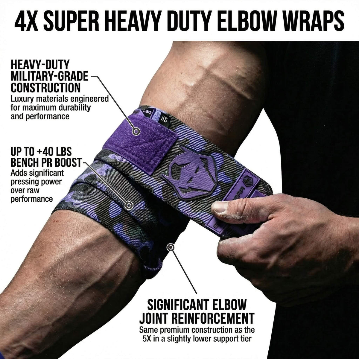 Goblin Gear 42" 4x Super Heavy Duty Elbow Wraps Midnight Purple – product photo 2 of 4
