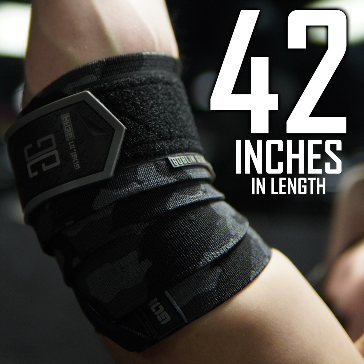 Goblin Gear RETRO 42" 2x Super Heavy Duty Elbow Wraps (White Camo) – length specification graphic