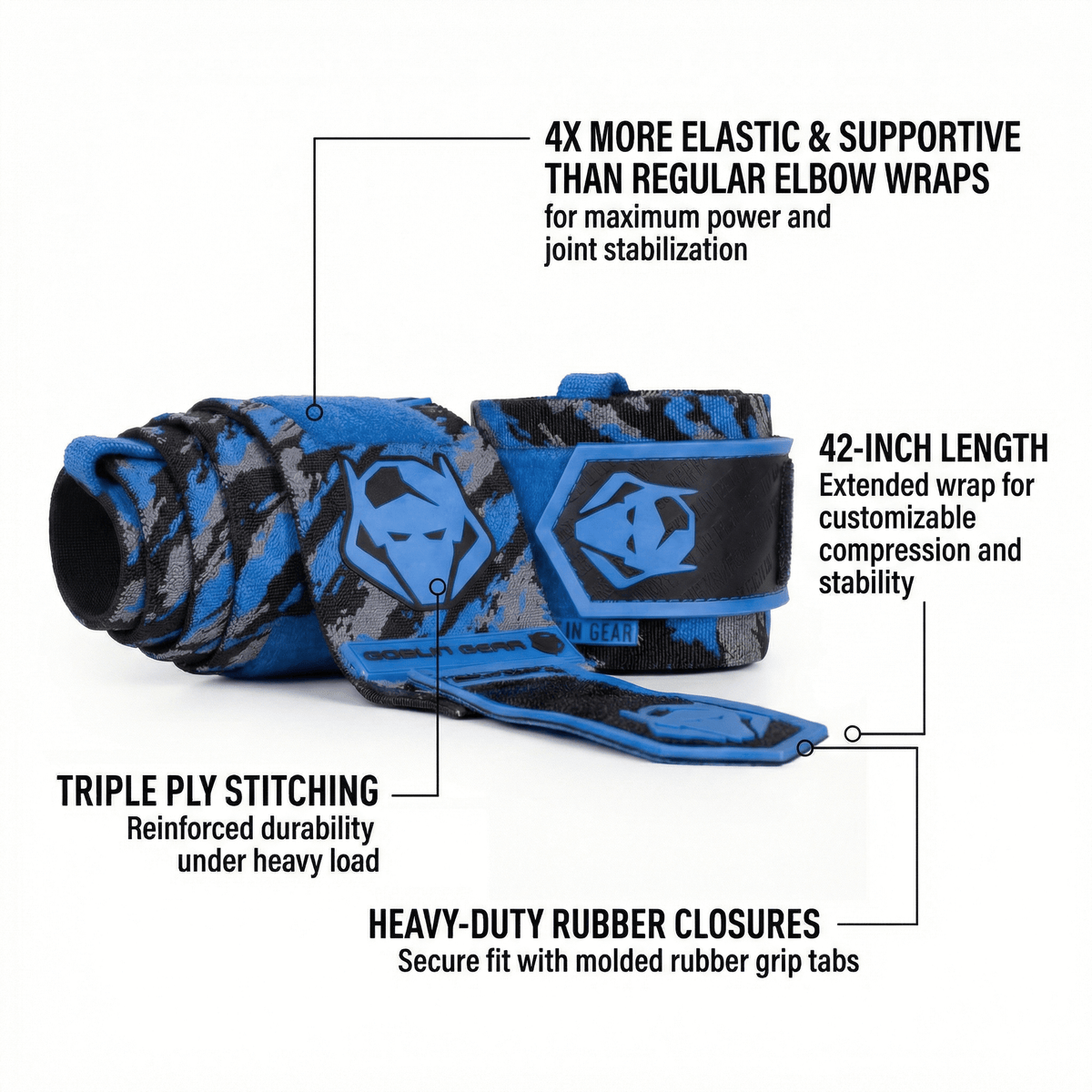 Goblin Gear 42" 4x Super Heavy Duty Elbow Wraps Blue Thunder – product photo 2 of 5