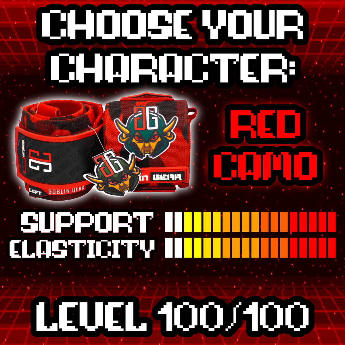 Goblin Gear RETRO 20" 3x Super Heavy Duty Wrist Wraps (Red Camo) – colorway lineup — choose your character