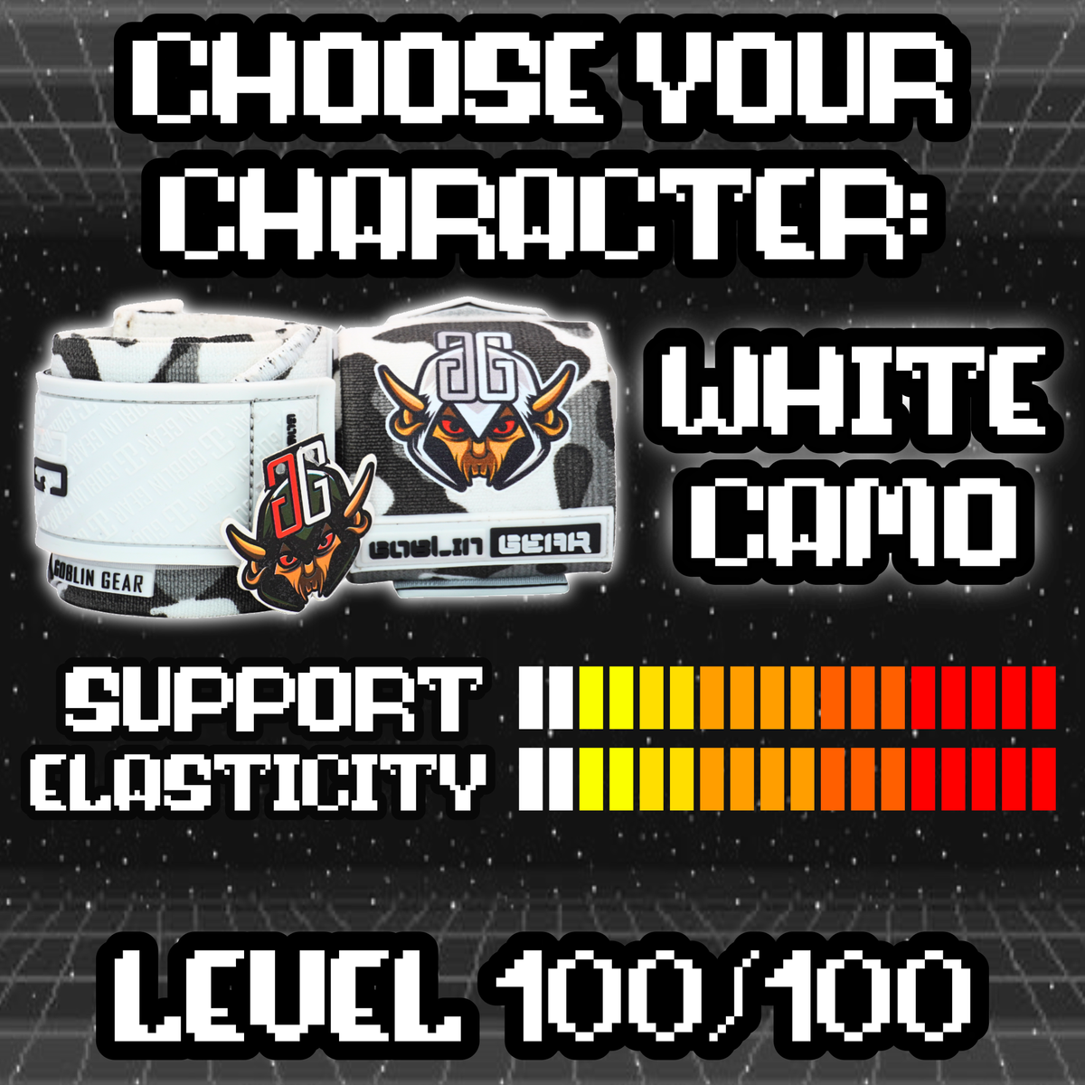Goblin Gear RETRO 20" 3x Super Heavy Duty Wrist Wraps (White Camo) – colorway lineup — choose your character