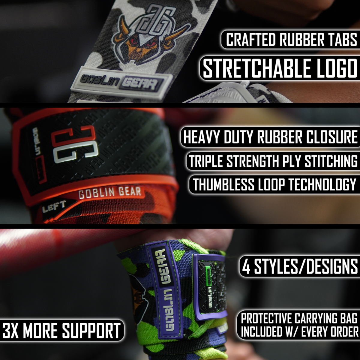 Goblin Gear RETRO 20" 1x Super Heavy Duty Wrist Wraps (White Camo) – product specifications